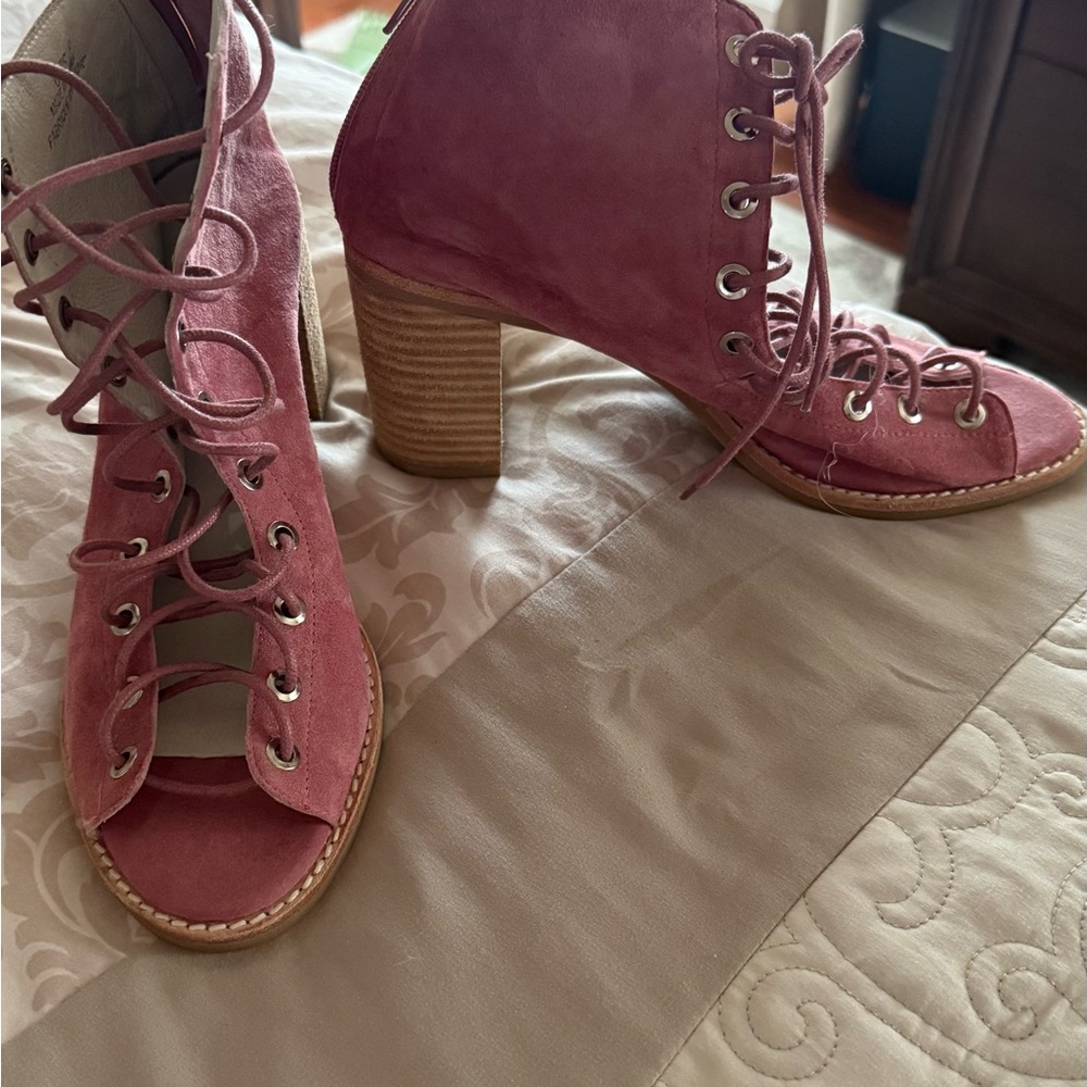 Jeffrey Campbell Pink Lace-Up Heeled Boots